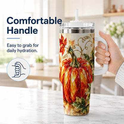 #pl[40oz|White] Faceted Pumpkin 40oz Tumbler, Autumn Tumbler, Stainless Steel Travel Cup