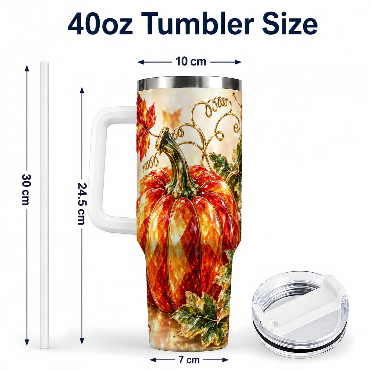 #pl[40oz|White] Faceted Pumpkin 40oz Tumbler, Autumn Tumbler, Stainless Steel Travel Cup