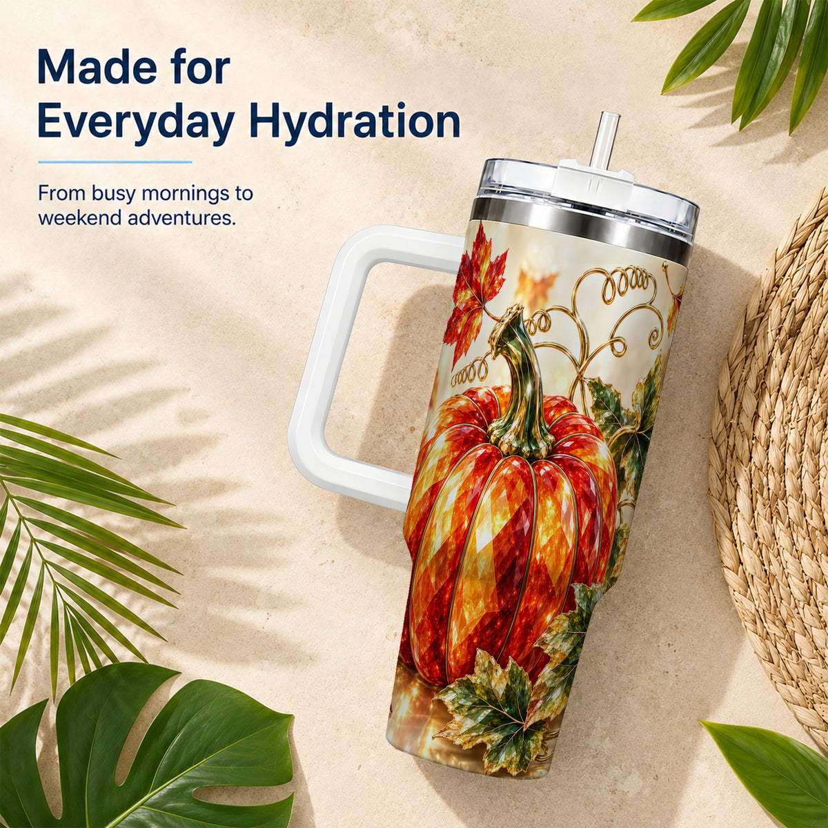 #pl[40oz|White] Faceted Pumpkin 40oz Tumbler, Autumn Tumbler, Stainless Steel Travel Cup