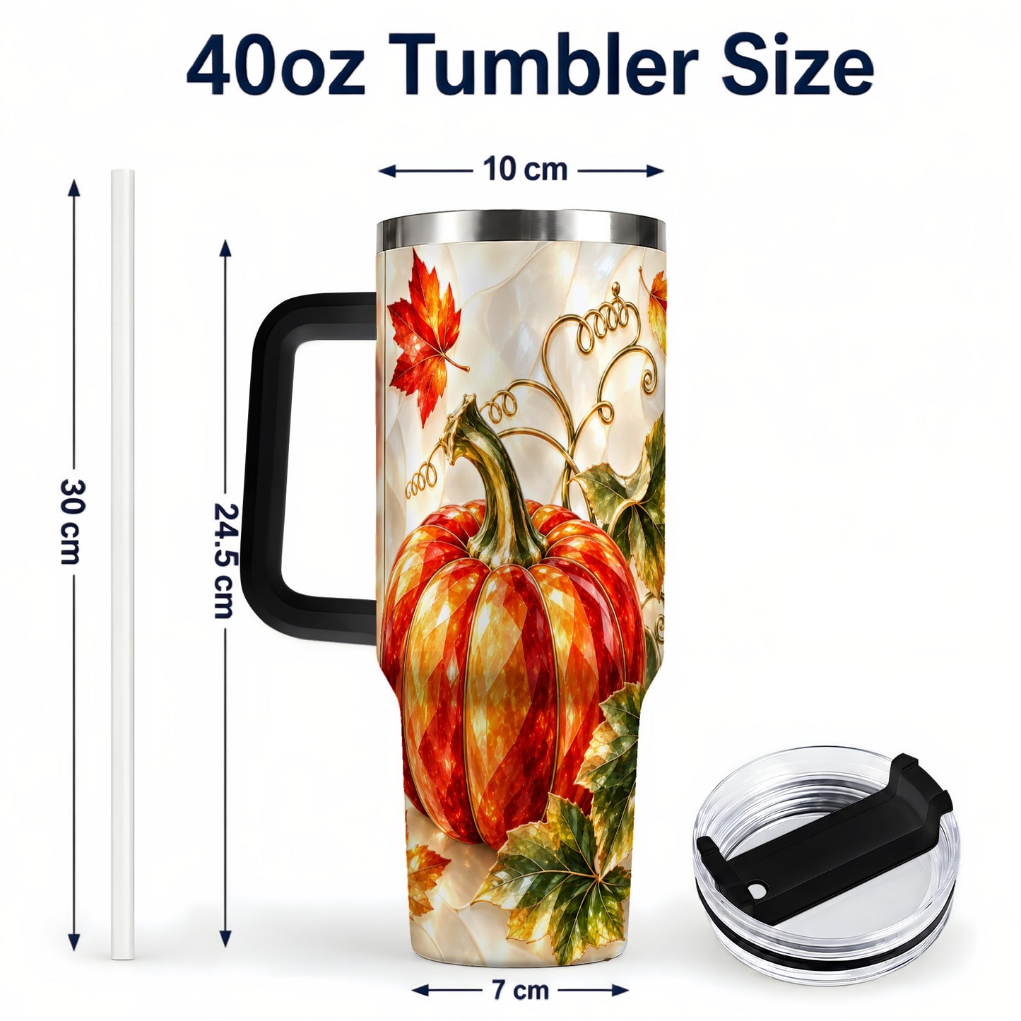 #pl[40oz|Black] Autumn Pumpkin 40oz Tumbler, Mosaic Tumbler, Stainless Steel Travel Cup