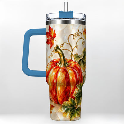 #pl[40oz|Blue] Autumn Pumpkin 40oz Tumbler, Mosaic Tumbler, Stainless Steel Travel Cup