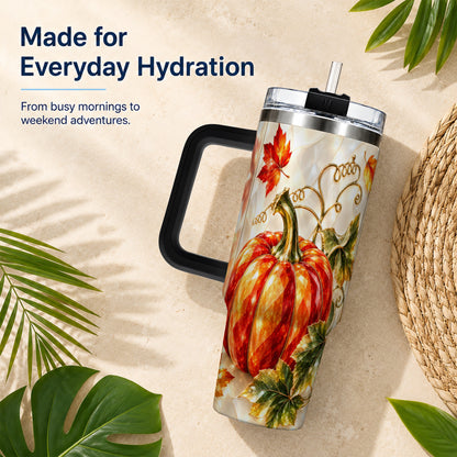 #pl[40oz|Black] Autumn Pumpkin 40oz Tumbler, Mosaic Tumbler, Stainless Steel Travel Cup