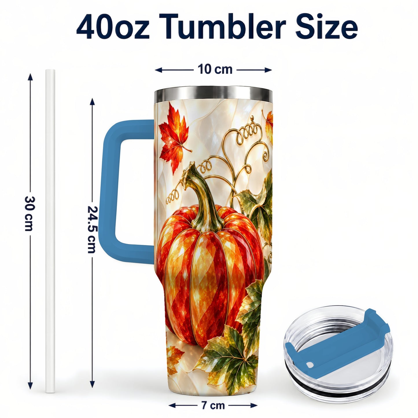 #pl[40oz|Blue] Autumn Pumpkin 40oz Tumbler, Mosaic Tumbler, Stainless Steel Travel Cup