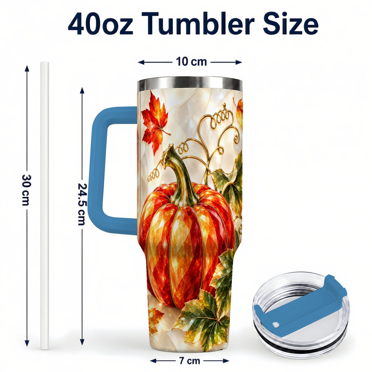 #pl[40oz|Blue] Autumn Pumpkin 40oz Tumbler, Mosaic Tumbler, Stainless Steel Travel Cup