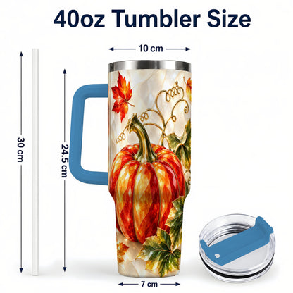 #pl[40oz|Blue] Autumn Pumpkin 40oz Tumbler, Mosaic Tumbler, Stainless Steel Travel Cup