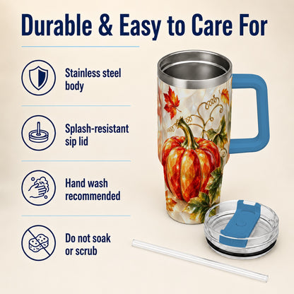 #pl[40oz|Blue] Autumn Pumpkin 40oz Tumbler, Mosaic Tumbler, Stainless Steel Travel Cup