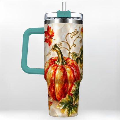 #pl[40oz|Green] Autumn Pumpkin 40oz Tumbler, Mosaic Tumbler, Stainless Steel Travel Cup