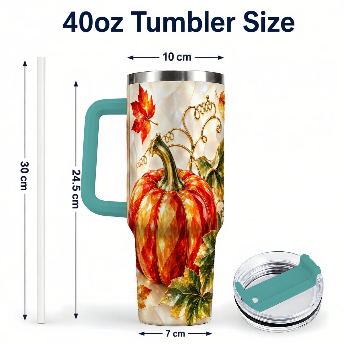 #pl[40oz|Green] Autumn Pumpkin 40oz Tumbler, Mosaic Tumbler, Stainless Steel Travel Cup