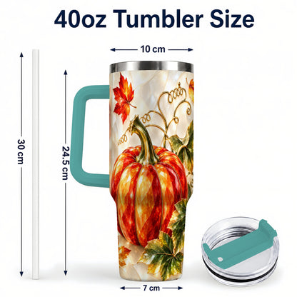 #pl[40oz|Green] Autumn Pumpkin 40oz Tumbler, Mosaic Tumbler, Stainless Steel Travel Cup