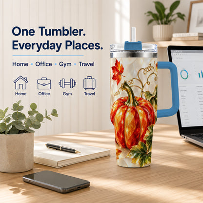 #pl[40oz|Blue] Autumn Pumpkin 40oz Tumbler, Mosaic Tumbler, Stainless Steel Travel Cup