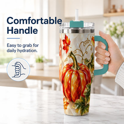 #pl[40oz|Green] Autumn Pumpkin 40oz Tumbler, Mosaic Tumbler, Stainless Steel Travel Cup