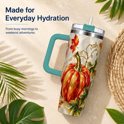 #pl[40oz|Green] Autumn Pumpkin 40oz Tumbler, Mosaic Tumbler, Stainless Steel Travel Cup