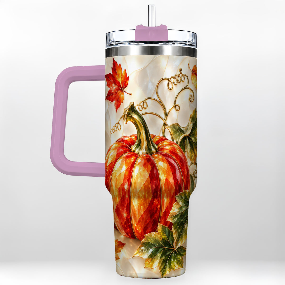 #pl[40oz|Pink] Autumn Pumpkin 40oz Tumbler, Mosaic Tumbler, Stainless Steel Travel Cup