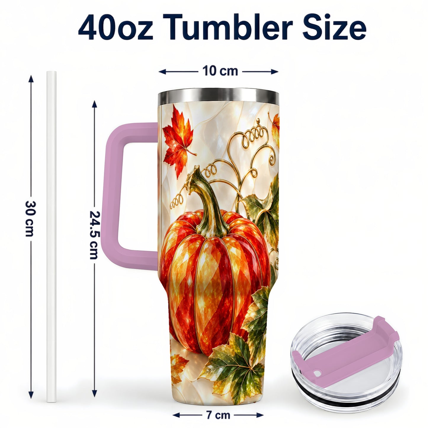 #pl[40oz|Pink] Autumn Pumpkin 40oz Tumbler, Mosaic Tumbler, Stainless Steel Travel Cup