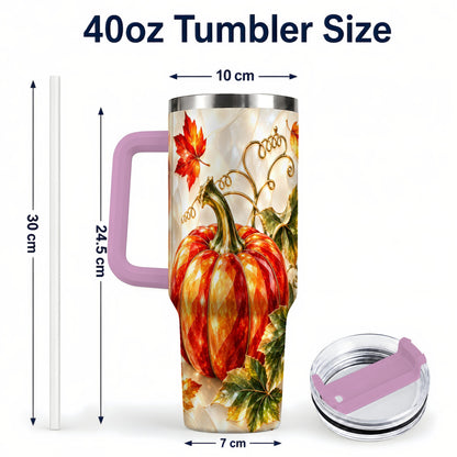 #pl[40oz|Pink] Autumn Pumpkin 40oz Tumbler, Mosaic Tumbler, Stainless Steel Travel Cup