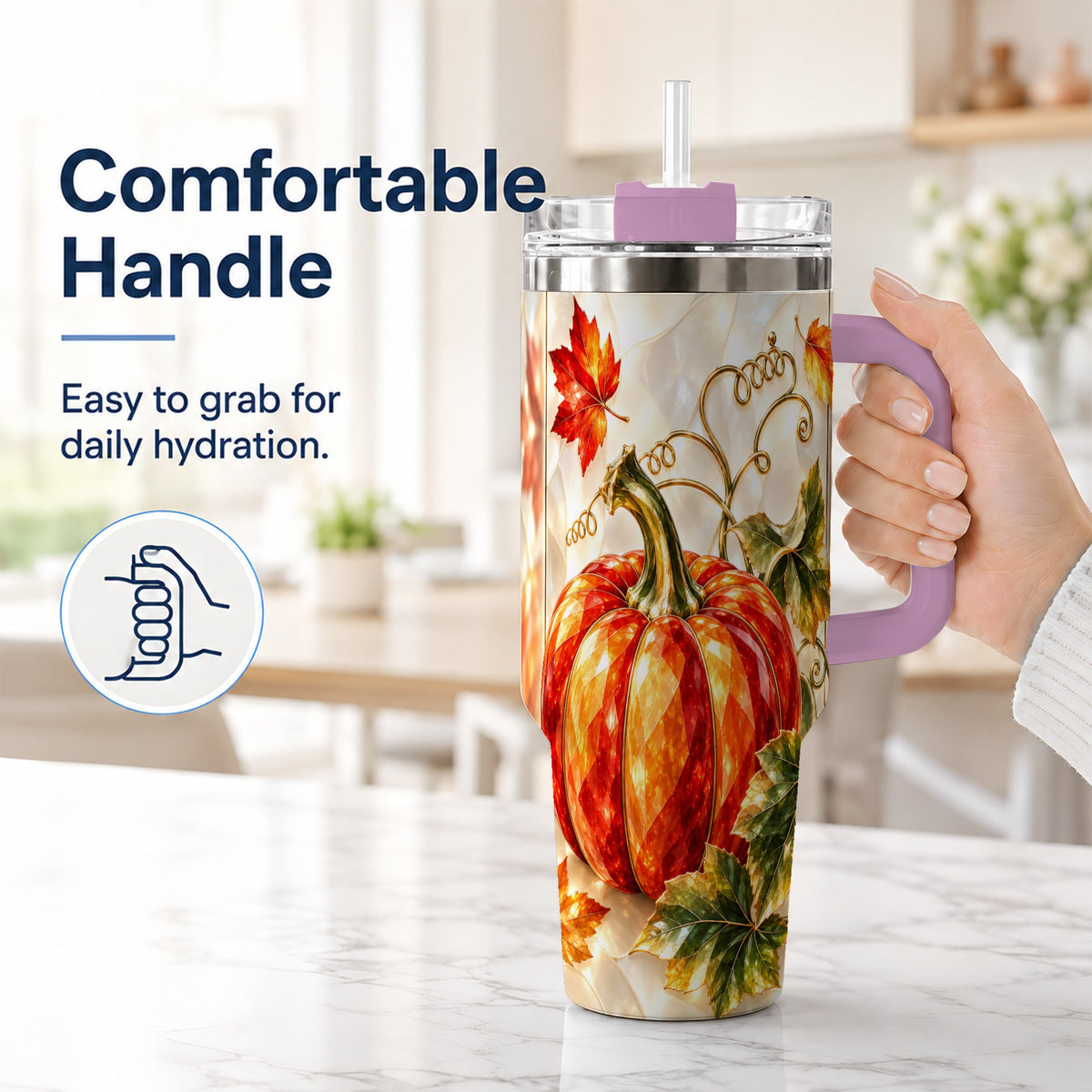 #pl[40oz|Pink] Autumn Pumpkin 40oz Tumbler, Mosaic Tumbler, Stainless Steel Travel Cup