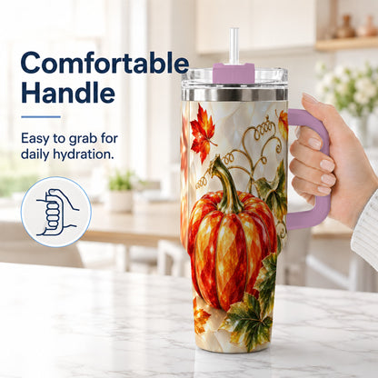 #pl[40oz|Pink] Autumn Pumpkin 40oz Tumbler, Mosaic Tumbler, Stainless Steel Travel Cup