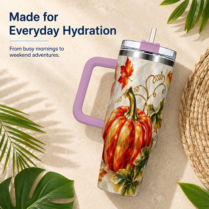 #pl[40oz|Pink] Autumn Pumpkin 40oz Tumbler, Mosaic Tumbler, Stainless Steel Travel Cup