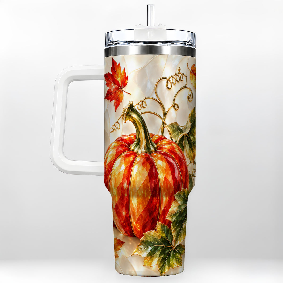 Autumn Pumpkin 40oz Tumbler, Mosaic Tumbler, Stainless Steel Travel Cup
