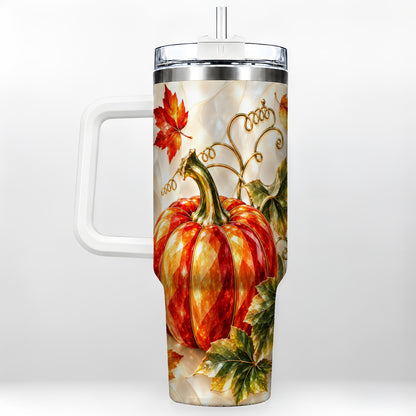 Autumn Pumpkin 40oz Tumbler, Mosaic Tumbler, Stainless Steel Travel Cup