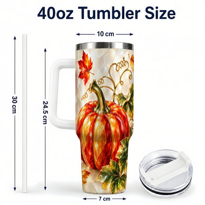 #pl[40oz|White] Autumn Pumpkin 40oz Tumbler, Mosaic Tumbler, Stainless Steel Travel Cup