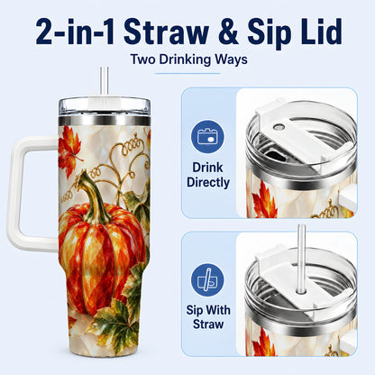 #pl[40oz|White] Autumn Pumpkin 40oz Tumbler, Mosaic Tumbler, Stainless Steel Travel Cup