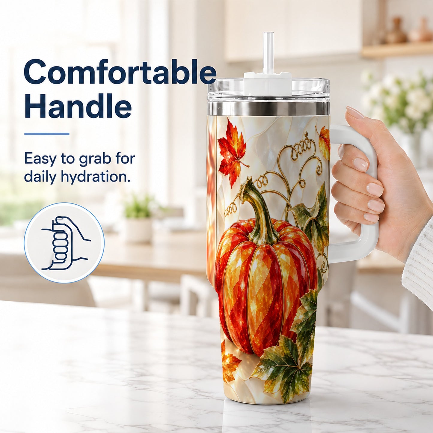 #pl[40oz|White] Autumn Pumpkin 40oz Tumbler, Mosaic Tumbler, Stainless Steel Travel Cup