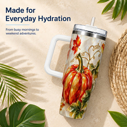 #pl[40oz|White] Autumn Pumpkin 40oz Tumbler, Mosaic Tumbler, Stainless Steel Travel Cup