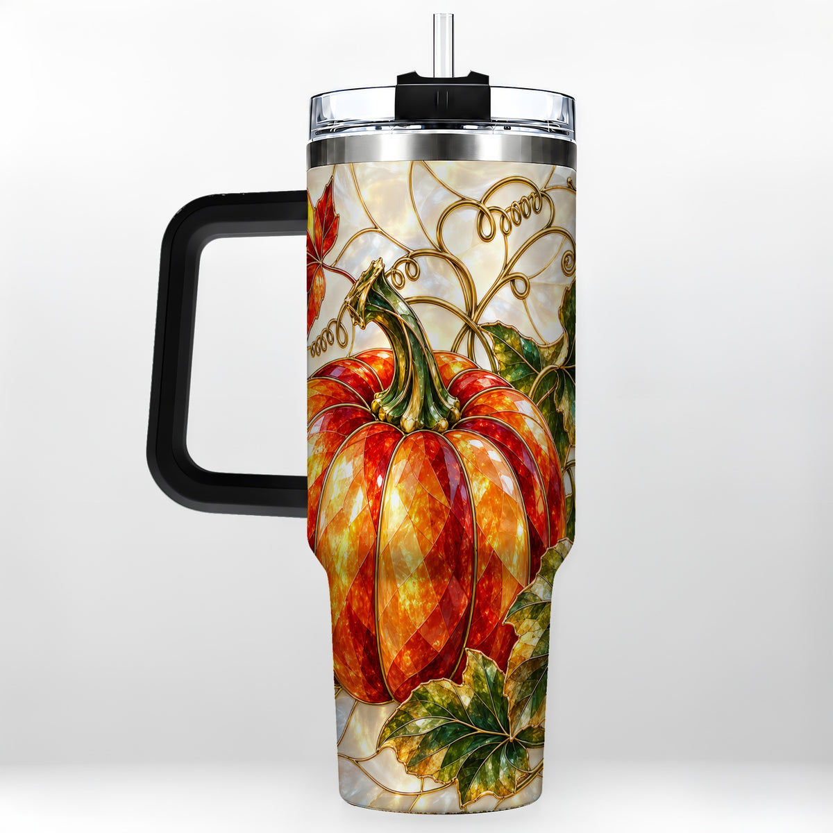#pl[40oz|Black] Mosaic Pumpkin 40oz Tumbler, Autumn Tumbler, Stainless Steel Travel Cup