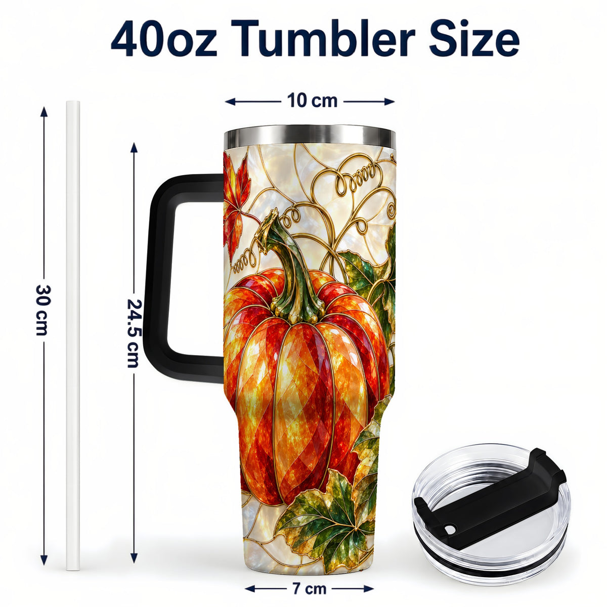 #pl[40oz|Black] Mosaic Pumpkin 40oz Tumbler, Autumn Tumbler, Stainless Steel Travel Cup