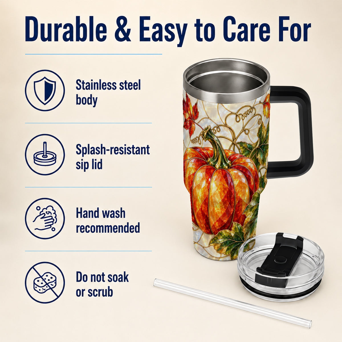 #pl[40oz|Black] Mosaic Pumpkin 40oz Tumbler, Autumn Tumbler, Stainless Steel Travel Cup