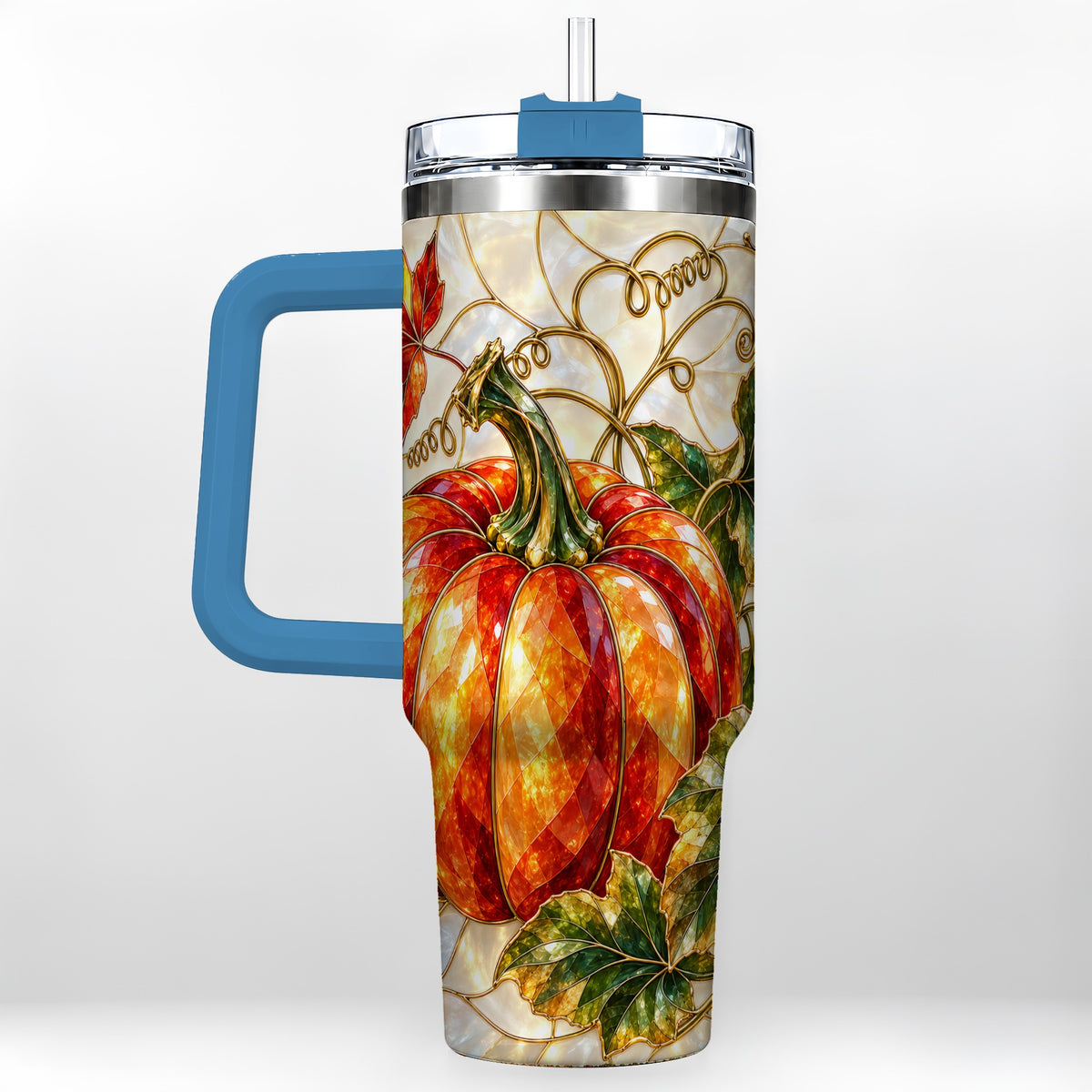 #pl[40oz|Blue] Mosaic Pumpkin 40oz Tumbler, Autumn Tumbler, Stainless Steel Travel Cup