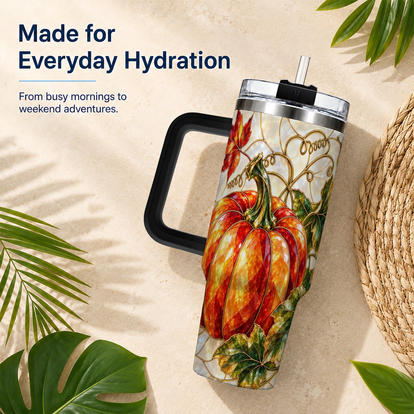 #pl[40oz|Black] Mosaic Pumpkin 40oz Tumbler, Autumn Tumbler, Stainless Steel Travel Cup