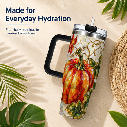 #pl[40oz|Black] Mosaic Pumpkin 40oz Tumbler, Autumn Tumbler, Stainless Steel Travel Cup