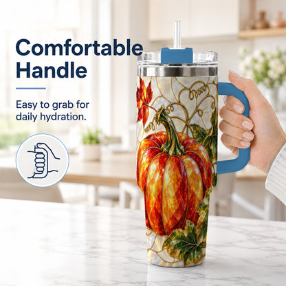 #pl[40oz|Blue] Mosaic Pumpkin 40oz Tumbler, Autumn Tumbler, Stainless Steel Travel Cup