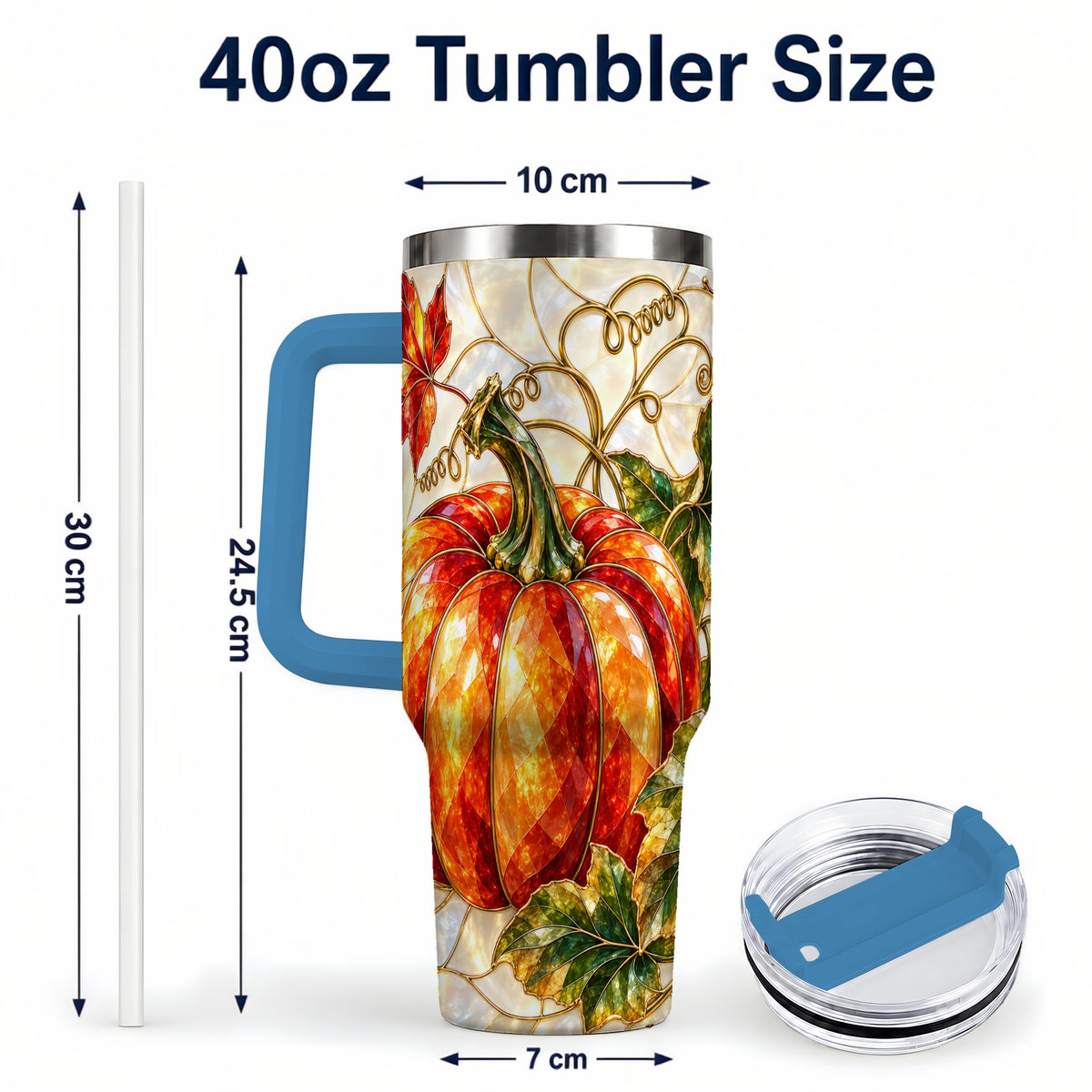 #pl[40oz|Blue] Mosaic Pumpkin 40oz Tumbler, Autumn Tumbler, Stainless Steel Travel Cup