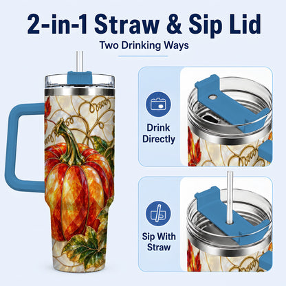 #pl[40oz|Blue] Mosaic Pumpkin 40oz Tumbler, Autumn Tumbler, Stainless Steel Travel Cup