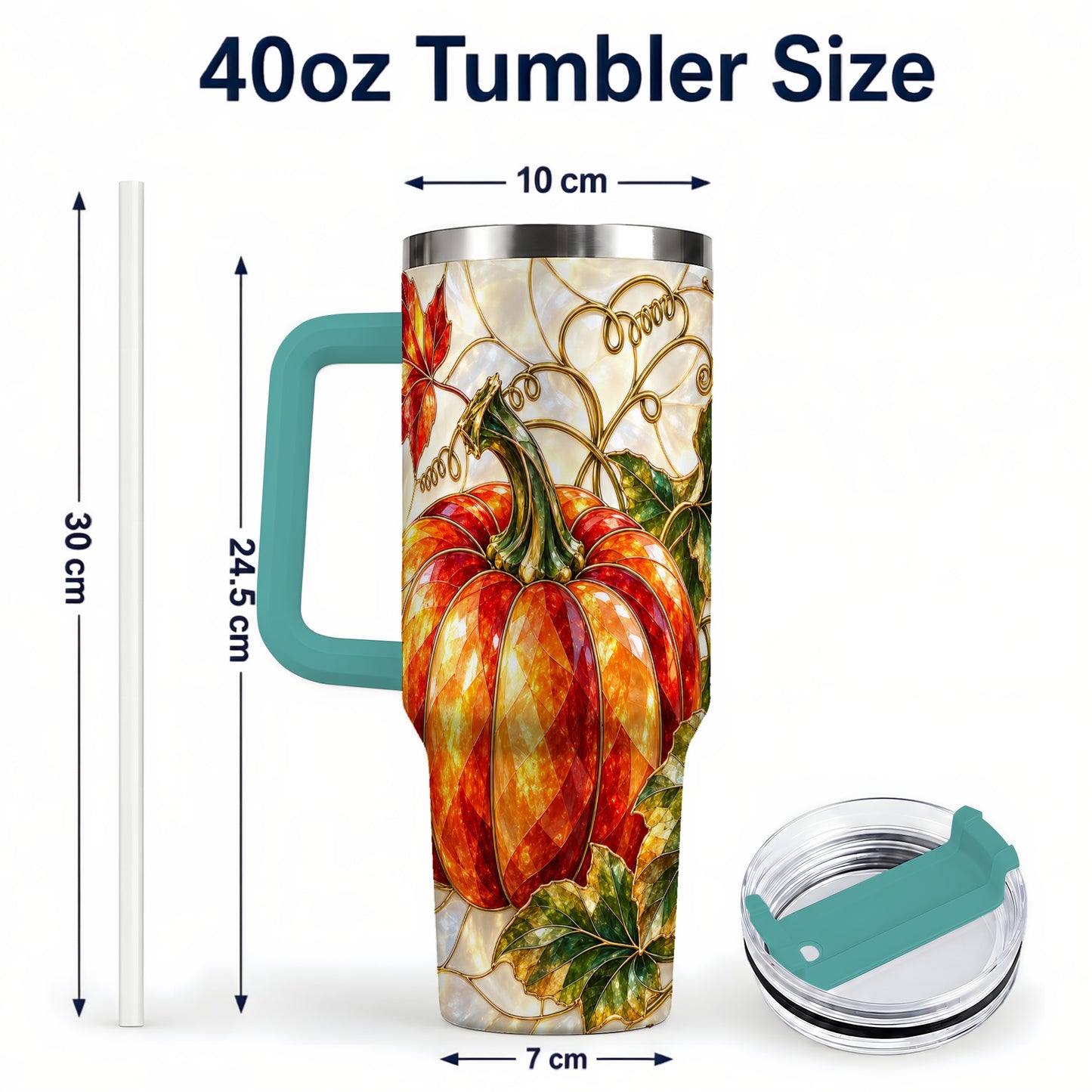 #pl[40oz|Green] Mosaic Pumpkin 40oz Tumbler, Autumn Tumbler, Stainless Steel Travel Cup