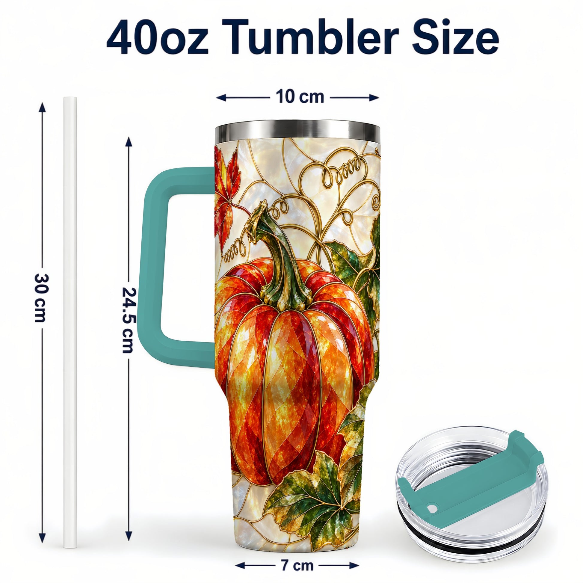 #pl[40oz|Green] Mosaic Pumpkin 40oz Tumbler, Autumn Tumbler, Stainless Steel Travel Cup