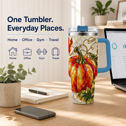 #pl[40oz|Blue] Mosaic Pumpkin 40oz Tumbler, Autumn Tumbler, Stainless Steel Travel Cup