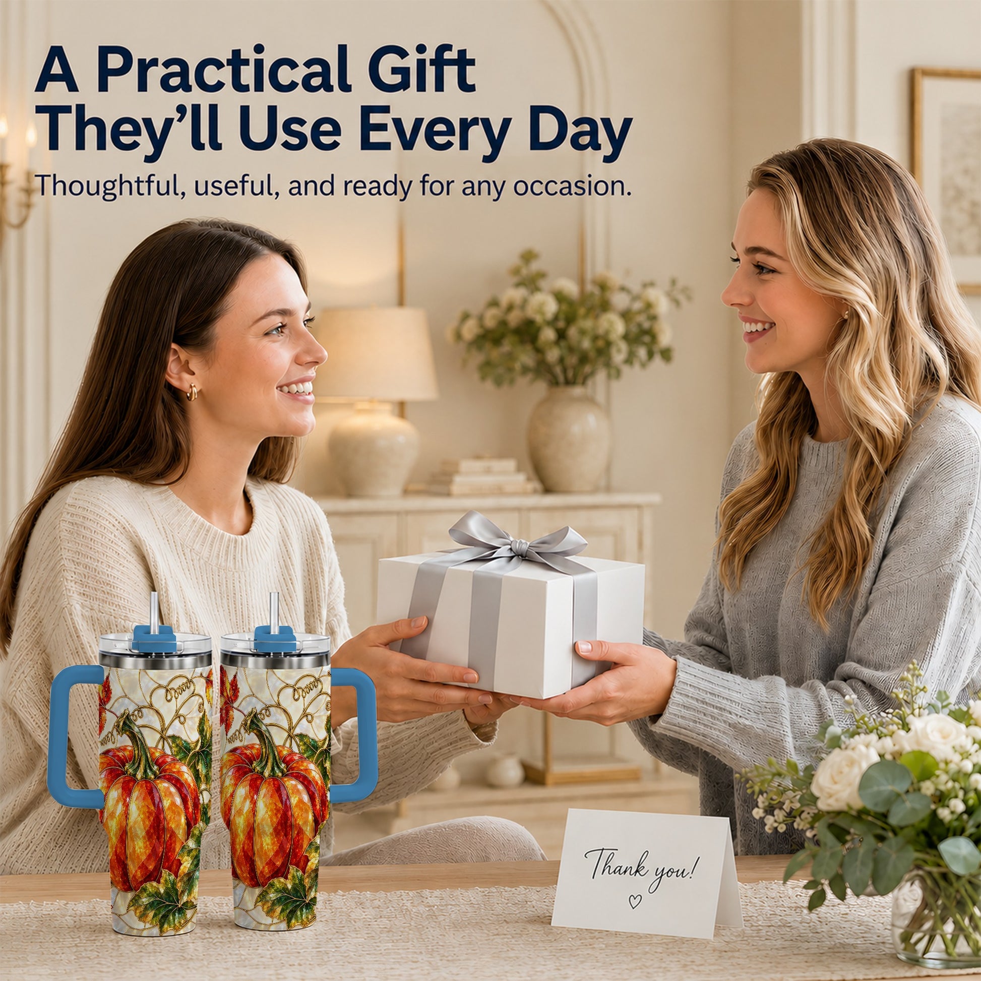 #pl[40oz|Blue] Mosaic Pumpkin 40oz Tumbler, Autumn Tumbler, Stainless Steel Travel Cup