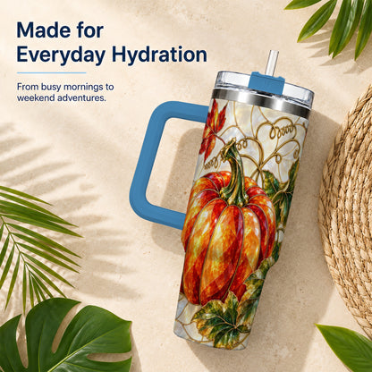#pl[40oz|Blue] Mosaic Pumpkin 40oz Tumbler, Autumn Tumbler, Stainless Steel Travel Cup