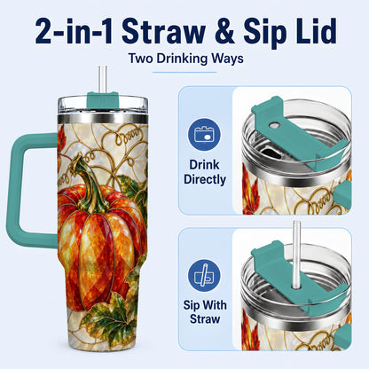 #pl[40oz|Green] Mosaic Pumpkin 40oz Tumbler, Autumn Tumbler, Stainless Steel Travel Cup