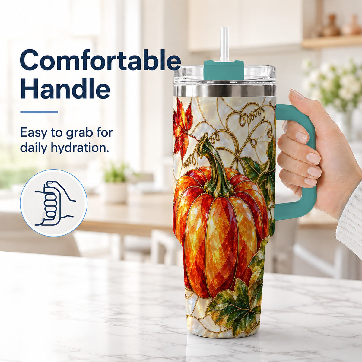 #pl[40oz|Green] Mosaic Pumpkin 40oz Tumbler, Autumn Tumbler, Stainless Steel Travel Cup