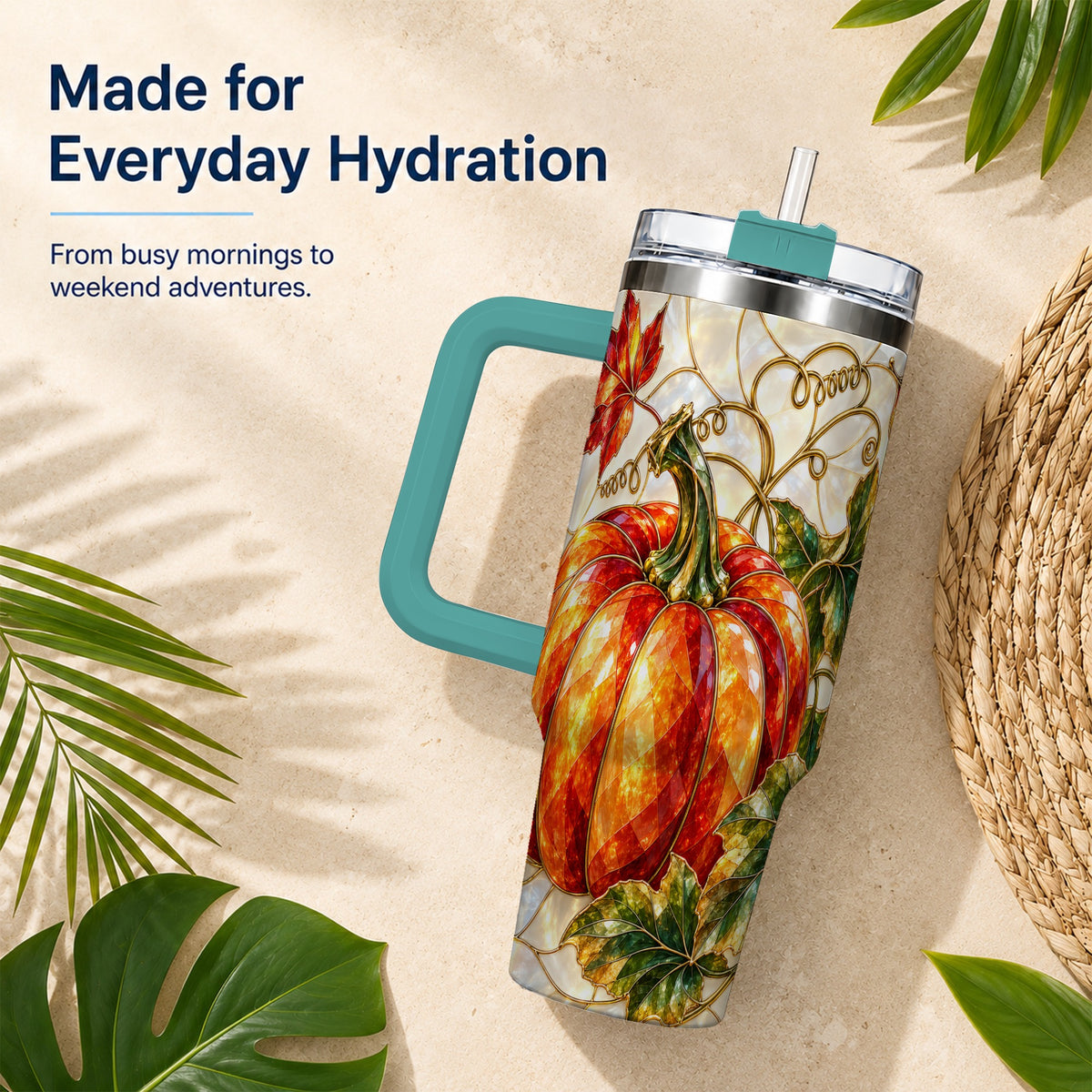#pl[40oz|Green] Mosaic Pumpkin 40oz Tumbler, Autumn Tumbler, Stainless Steel Travel Cup