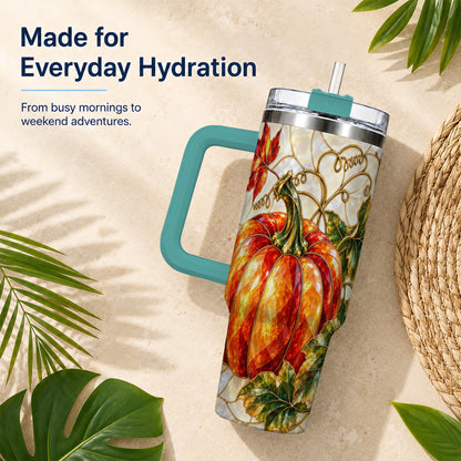 #pl[40oz|Green] Mosaic Pumpkin 40oz Tumbler, Autumn Tumbler, Stainless Steel Travel Cup