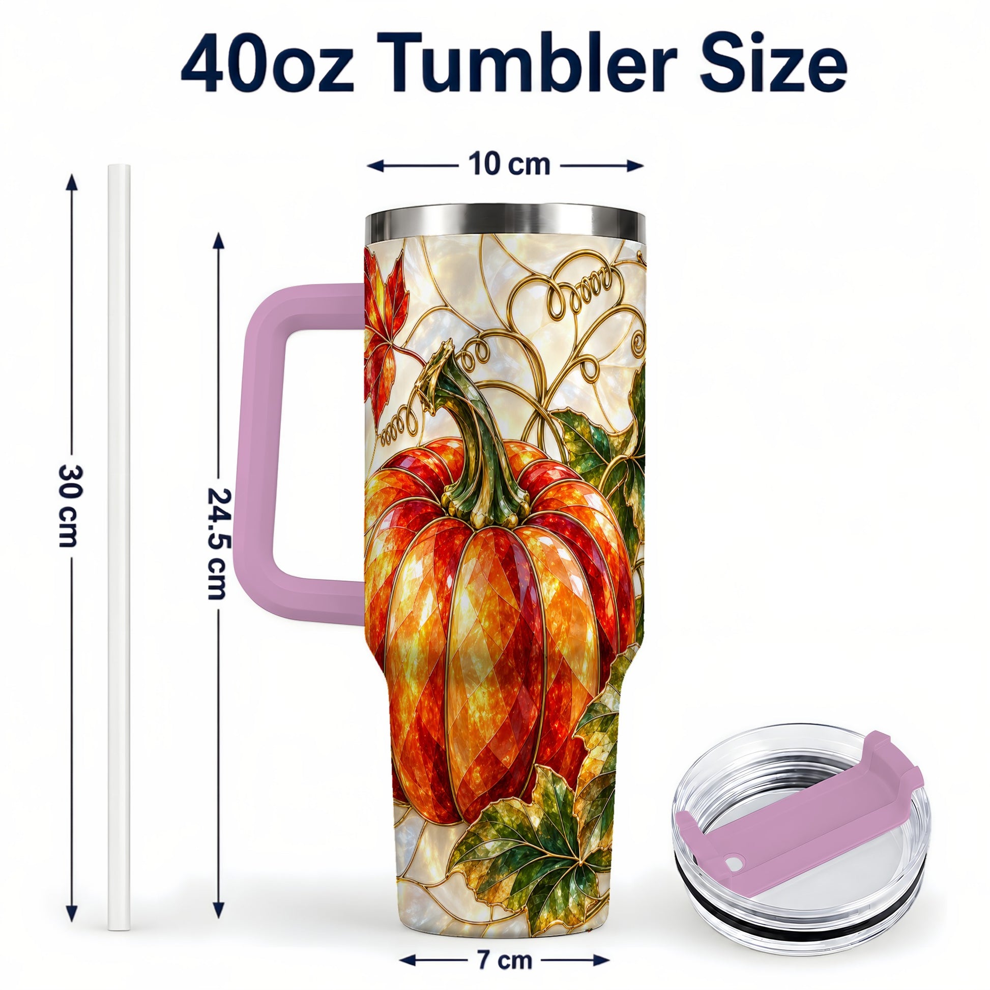 #pl[40oz|Pink] Mosaic Pumpkin 40oz Tumbler, Autumn Tumbler, Stainless Steel Travel Cup