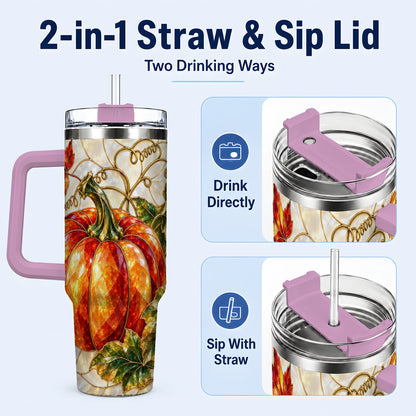 #pl[40oz|Pink] Mosaic Pumpkin 40oz Tumbler, Autumn Tumbler, Stainless Steel Travel Cup