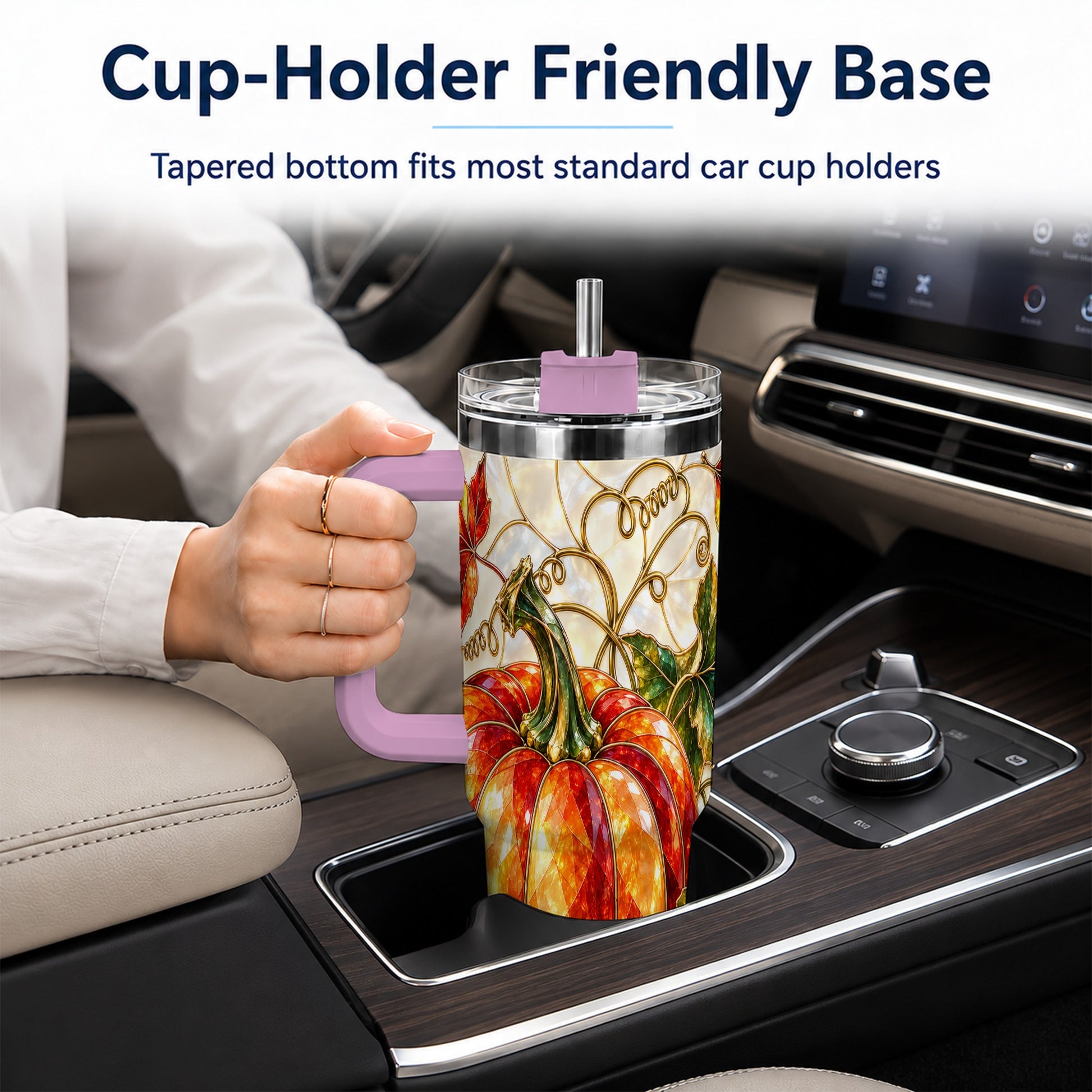 #pl[40oz|Pink] Mosaic Pumpkin 40oz Tumbler, Autumn Tumbler, Stainless Steel Travel Cup