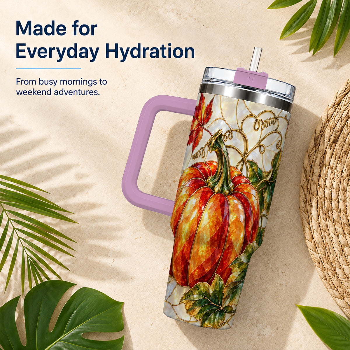 #pl[40oz|Pink] Mosaic Pumpkin 40oz Tumbler, Autumn Tumbler, Stainless Steel Travel Cup